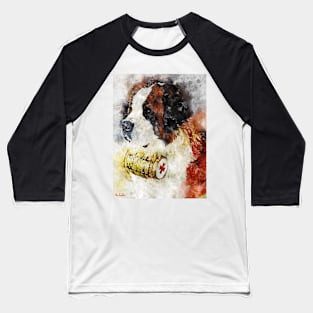 St Bernard Watercolor Portrait with a Sherry Keg on the Neck Baseball T-Shirt